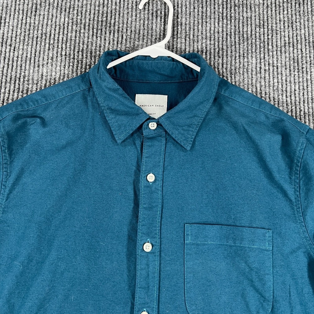 American Eagle Shirt Mens Large Blue Solid Long Sleeve Button Down Classic Fit